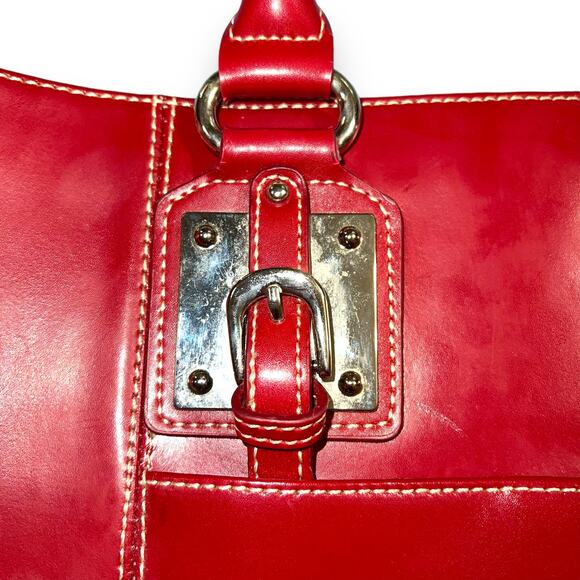 Wilsons Leather Womens Satchel Tote Bag Handbag Purse Red Leather Large - Picture 3 of 16